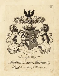 Escudo de armas del Muy Honorable Mathew Ducie Morton, Lord Ducie de Moreton