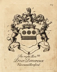 Escudo de armas del Muy Honorable Price Devereux, 9º Vizconde de Hereford (1664-1740)