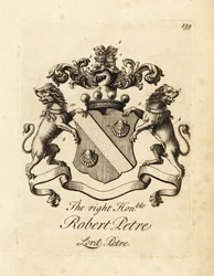 Escudo de armas del Muy Honorable Robert Petre, Lord Petre, 8º Barón Petre