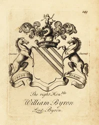 Escudo de armas del Muy Honorable William Byron, Lord Byron, 4º Barón Byron (1670-1736)