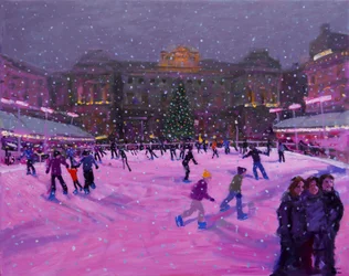 Patinaje de Navidad, Somerset House con luces rosas, 2014