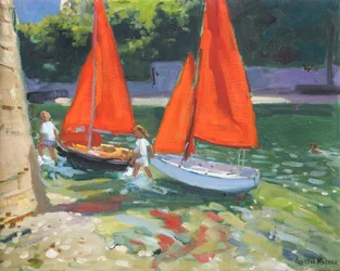 Niñas con veleros en Looe, 2014