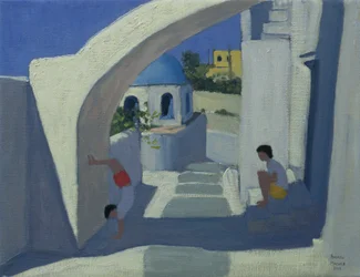 Parada de manos, Santorini