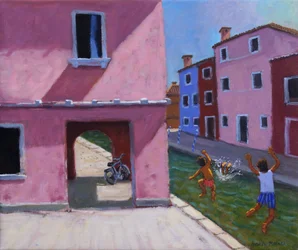Saltando al canal, Murano, Venecia, 2021 (óleo sobre lienzo)