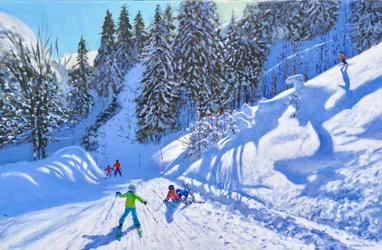 Esquiando por la pista, Tignes, Francia, 2022 (óleo sobre lienzo)