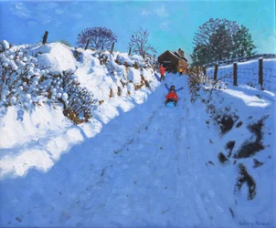 Trineo, cerca de Oakerthorpe Rd, Wirksworth, 2021 (óleo sobre lienzo)