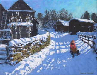 Trineo, cerca de Wintercroft Lane cerca de Dovedale y Thorpe. Ashbourne, 2021 (óleo sobre lienzo)
