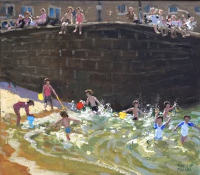 Chapoteando en el puerto de Tenby, 2016