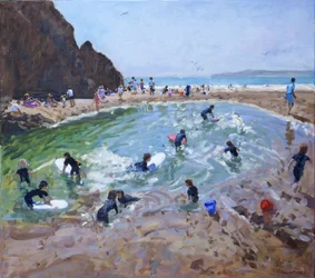 Jóvenes surfistas, Tenby, 2016