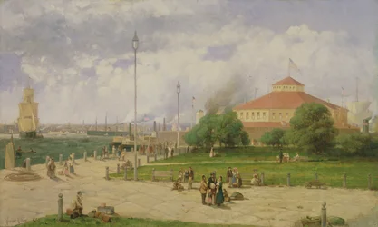 El puerto de Nueva York y Castle Garden, 1885