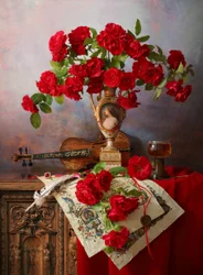 Naturaleza muerta con rosas rojas