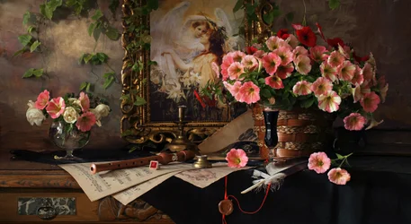 Naturaleza muerta floral romántica