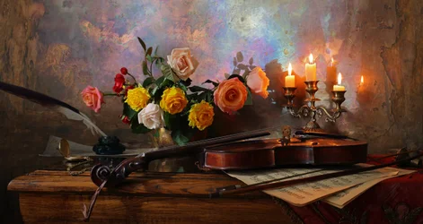 Naturaleza muerta con música romántica