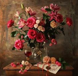 Naturaleza muerta romántica con rosas