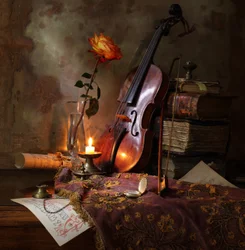 Violín romántico y rosa