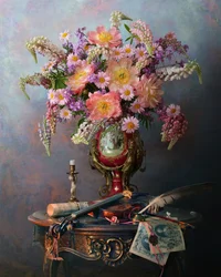 Música vintage y flores