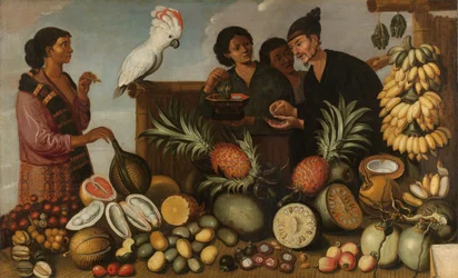 Un puesto de mercado en Batavia, c.1640-1666 (óleo sobre lienzo)