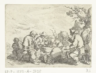 Granjeros bebiendo en una mesa