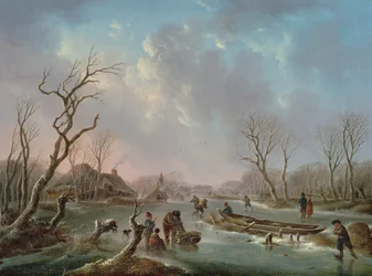 Patinadores en un río congelado