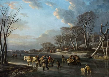 Viajeros en trineo por un río de Holanda (óleo sobre lienzo)