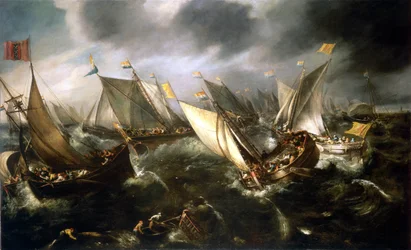 Una regata holandesa, frente a las costas del norte de Europa. Óleo sobre lienzo, hacia 1630, de Andries van Eertvelt (1590-1652).