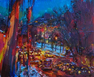 Una animada noche de invierno en la ciudad