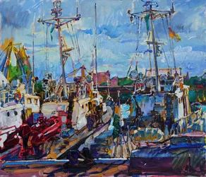 Barcos de colores en el puerto