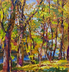 Un arroyo otoñal en el bosque, lleno de colorido