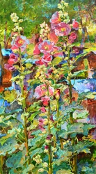 Jardín vibrante de malvarrosas