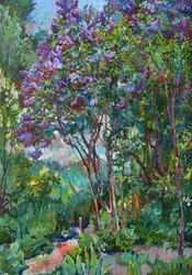 Un jardín de lilas de colores vivos