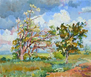 Paisaje rural con árboles llenos de vida