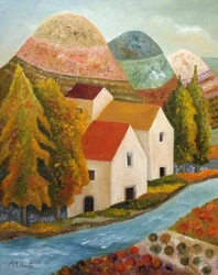 El río del pueblo otoñal
