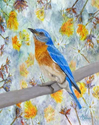 Un pájaro azul entre las flores