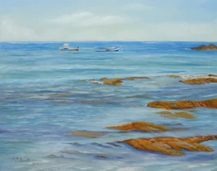 Barcos y rocas de la costa