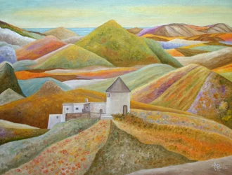 Molino colorido en la ladera