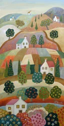 Pueblo colorido en la ladera