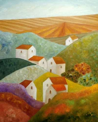 Pueblo colorido en la ladera