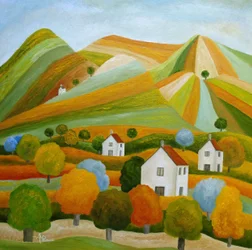 Pueblo colorido en la ladera