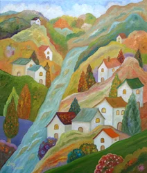 Pueblo de montaña lleno de colorido