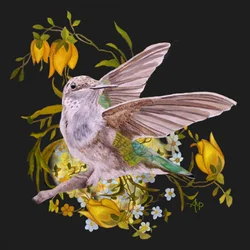 Elegante colibrí con flores