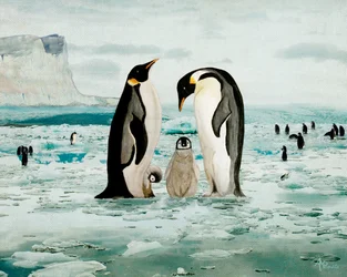 Familia de pingüinos emperador