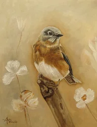 Pájaro y flores delicados