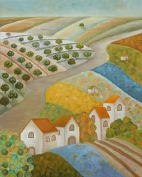 Escena idílica de un pueblo