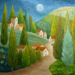 Pueblo toscano a la luz de la luna