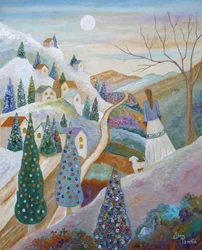 Camino del pueblo a la luz de la luna