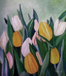 Tulipanes primaverales de colores vivos
