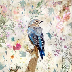Pájaro azul con motivos florales de estilo vintage