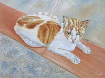 Gato atigrado naranja y vigilante