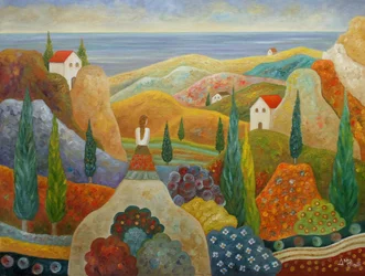 Mujer en un paisaje mediterráneo
