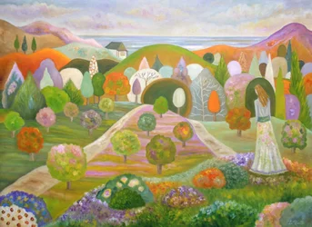 Una mujer en un jardín de ensueño